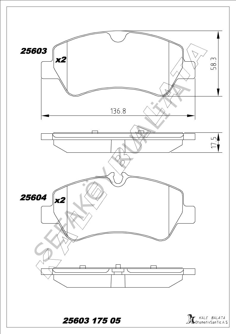 FORD TRANSİT V362-V363  2014-2023 ARKA FREN BALATA TAKIM  FİŞSİZ KALE