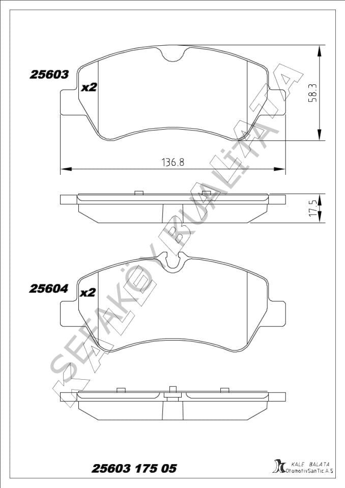 FORD TRANSİT V362-V363  2014-2023 ARKA FREN BALATA TAKIM  FİŞSİZ KALE