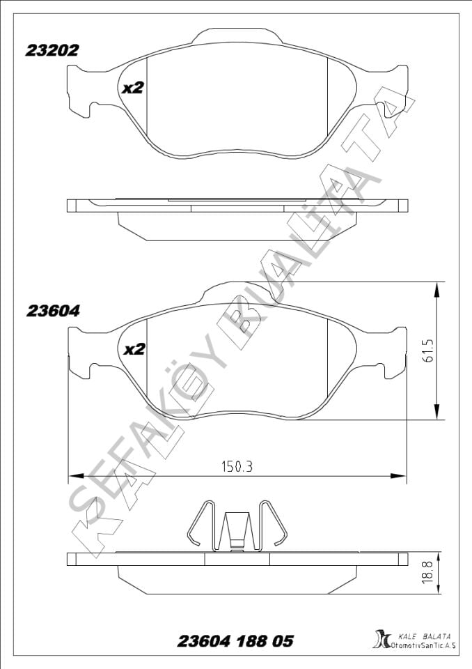 FORD FİESTA 2002-2008 ÖN FREN BALATA  KALE