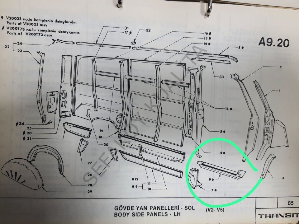 TRANSİT 2,4 2,5  ÖN KAPI MARŞPİYEL SACI  DIŞ SAĞ