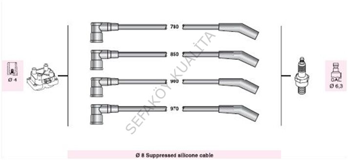 FORD    KA 97>   ESCORT 1.3 BL 8V 90>  BUJİ KABLO TAKIM  (8MM İPEK )