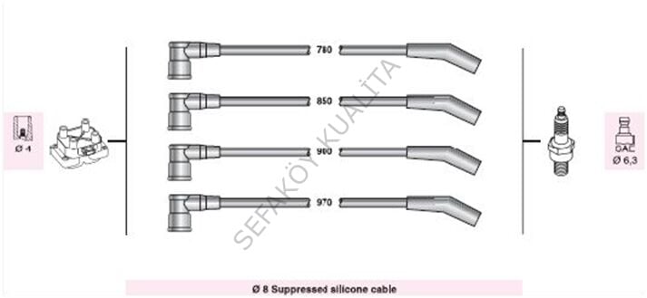 FORD    KA 97>   ESCORT 1.3 BL 8V 90>  BUJİ KABLO TAKIM  (8MM İPEK )